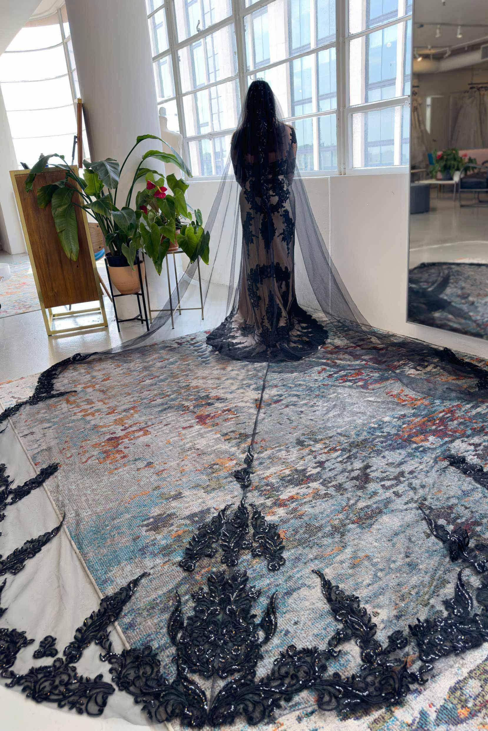 One-tier Lace Edge Lace Tulle Cathedral Veils with Appliques CV0337 - COCOMELODY